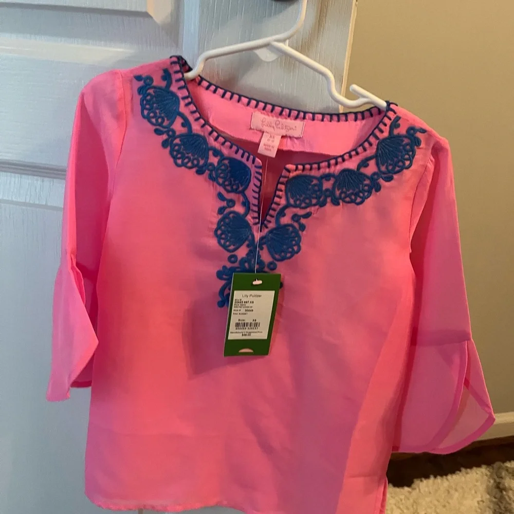 Pink Mini Piet Cover Up silk Lilly Pulitzer girls top NEW w/ Tags XS (2-3) - Picture 2 of 9
